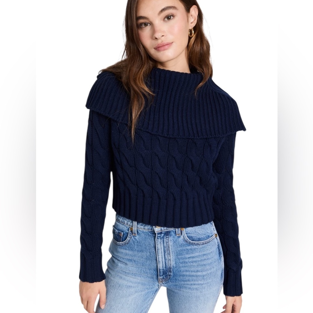 Rebecca Taylor Merino Chainette Pullover Sweater‎ Navy Blue Size Large - Picture 3 of 7